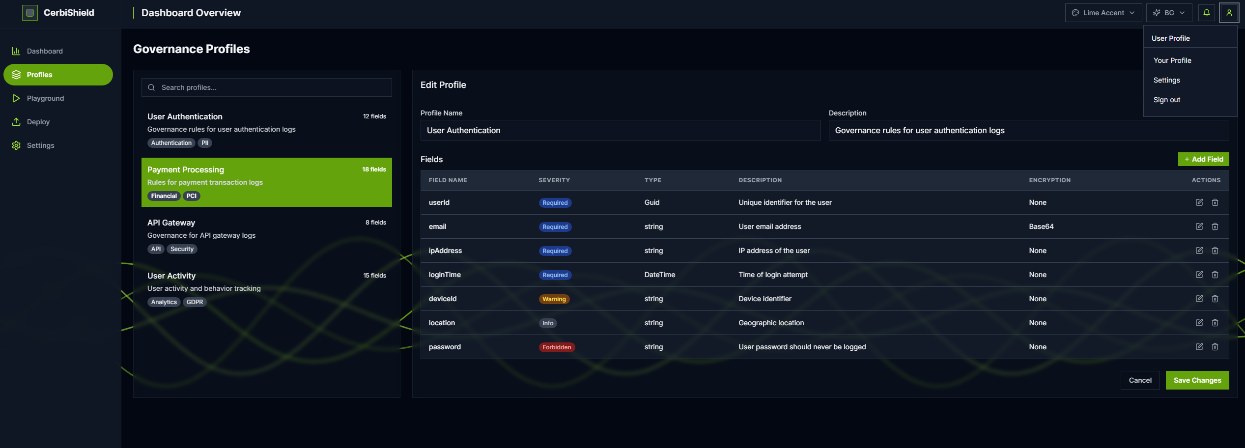 CerbiShield rules and profile editor